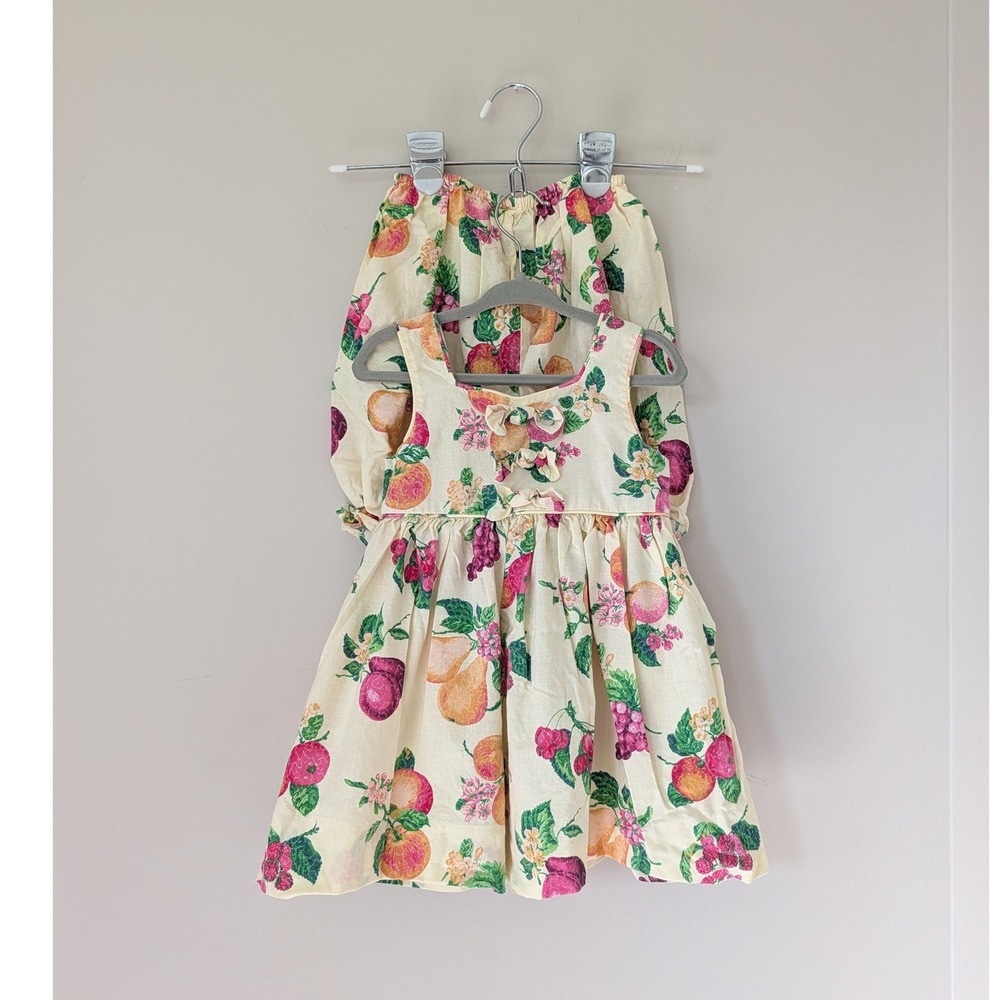 Vintage‎ Sylvia Whyte Girls Fruit Print Dress Bloomers Set Size 2T Multicolor